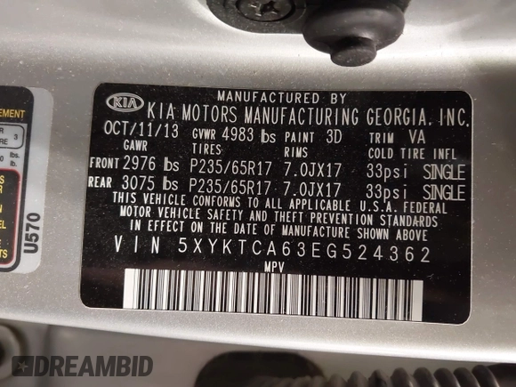 2014 Kia Sorento LX z VIN 5XYKTCA63EG524362, wystawiony jako IAAI lot #42264712 z przebiegiem 99 450 mil mil oraz . Historia ofert i sprzedaży dostępna na DreamBid. Obrazek 9.