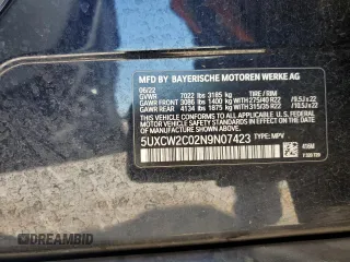 2022 BMW X7 xDrive40i z VIN 5UXCW2C02N9N07423, wystawiony jako Copart lot #51955365 z przebiegiem 60 268 mil mil oraz Szkoda całkowita • Salvage title. Historia ofert i sprzedaży dostępna na DreamBid. Obrazek 14.