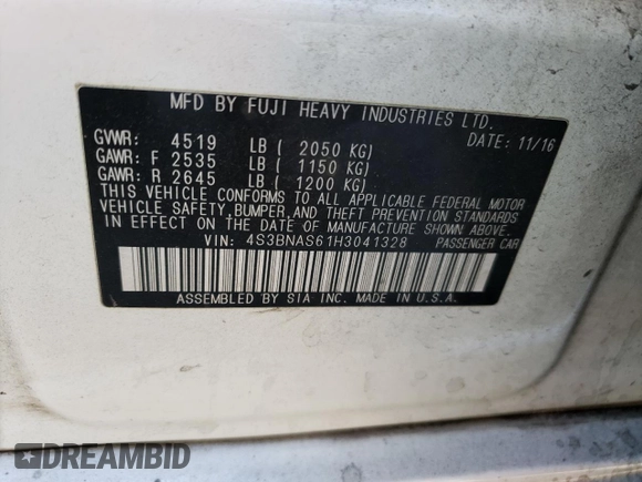 2017 Subaru Legacy Sport with VIN 4S3BNAS61H3041328, listed as a Copart auction lot 75510924 with 149,728 mi miles and Salvage Title. Bid and sale history available at carsss.com. Image 12.