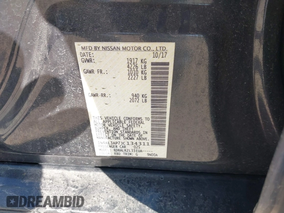 2018 Nissan Altima 2.5 SR with VIN 1N4AL3AP7JC134311, listed as a IAAI auction lot 41770363 with 64,916 mi miles. Bid and sale history available at carsss.com. Image 9.