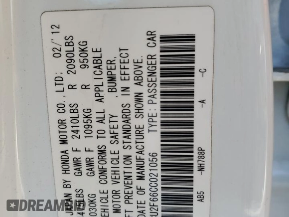 2012 Acura TSX Tech Pkg with VIN JH4CU2F66CC021056, listed as a Copart auction lot 48221775 with 0 mi miles and Salvage Title. Bid and sale history available at carsss.com. Image 12.