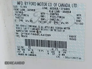 2004 Ford F-150 XL with VIN 2FTRX17W84CA43289, listed as a IAAI auction lot 41248462 with Not provided miles and . Bid and sale history available at DreamBid. Image 9.