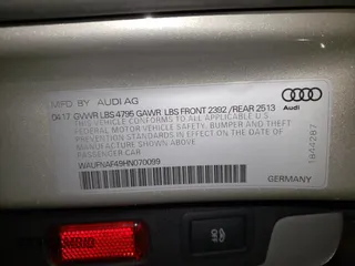 2017 Audi A4 Prestige with VIN WAUFNAF49HN070099, listed as a Copart auction lot 46191475 with 43,538 mi miles and Salvage Title. Bid and sale history available at carsss.com. Image 12.