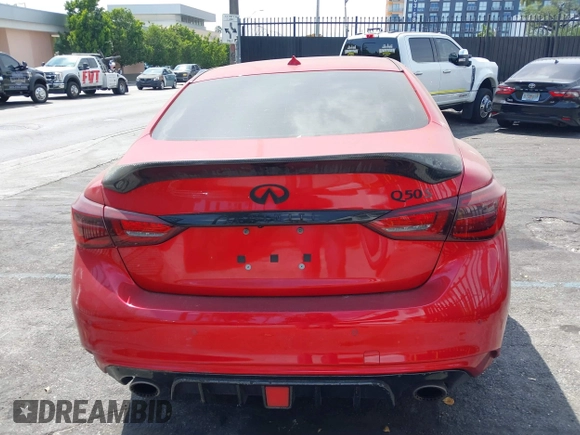 2022 Infiniti Q50 Red Sport 400 with VIN JN1FV7DP0NM370170, listed as a IAAI auction lot 41879005 with 29,272 mi miles and . Bid and sale history available at DreamBid. Image 16.