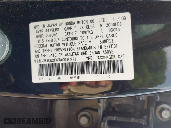 2010 Acura TSX with VIN JH4CU2F67AC016221, listed as a IAAI auction lot 42405766 with Not provided miles and . Bid and sale history available at DreamBid. Image 9.