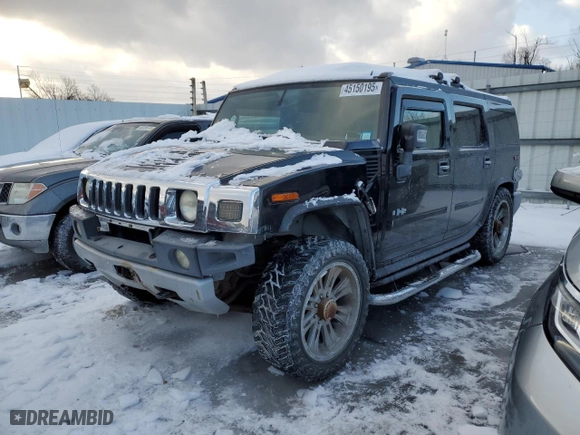 2008 Hummer H2 SUV with VIN 5GRGN23898H105094, listed as a Copart auction lot 45150195 with 146,159 mi miles and Salvage Title. Bid and sale history available at carsss.com. Image 1.