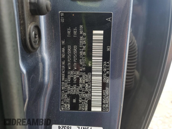 2018 Toyota Sequoia Platinum with VIN 5TDDY5G16JS159903, listed as a Copart auction lot 59853554 with 0 mi miles and Salvage Title. Bid and sale history available at carsss.com. Image 15.
