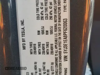 2023 Tesla Model 3 с VIN 5YJ3E1EA8PF620063, выставлен на аукционе Copart как лот 52534995 с пробегом 22 782 миль миль и Списание • Salvage title. История ставок и продаж доступна на DreamBid. Изображение 14.