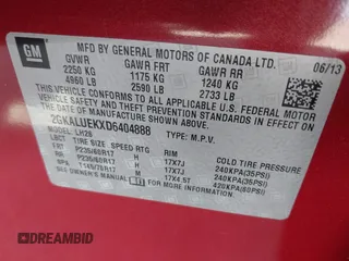 2013 GMC Terrain SLT with VIN 2GKALUEKXD6404888, listed as a IAAI auction lot 41512765 with 65,955 mi miles and . Bid and sale history available at carsss.com. Image 9.