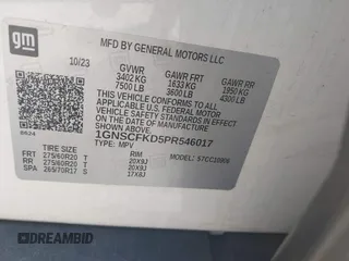 2023 Chevrolet Suburban Premier с VIN 1GNSCFKD5PR546017, выставлен на аукционе IAAI как лот 42584410 с пробегом 43 749 миль миль и . История ставок и продаж доступна на DreamBid. Изображение 9.