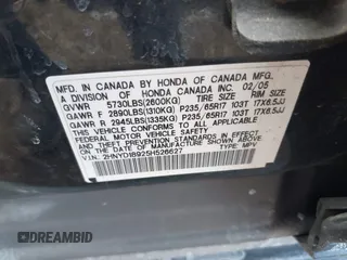 2005 Acura MDX Touring with VIN 2HNYD18925H526627, listed as a IAAI auction lot 41342488 with 237,769 mi miles. Bid and sale history available at carsss.com. Image 9.