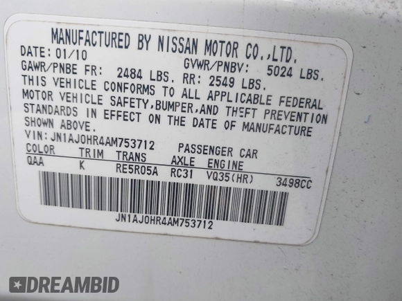 2010 Infiniti EX Journey z VIN JN1AJ0HR4AM753712, wystawiony jako IAAI lot #41928334 z przebiegiem 168 773 mil mil oraz . Historia ofert i sprzedaży dostępna na DreamBid. Obrazek 9.