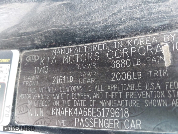2014 Kia Forte LX with VIN KNAFK4A66E5179618, listed as a IAAI auction lot 41718330 with 115,052 mi miles. Bid and sale history available at carsss.com. Image 9.
