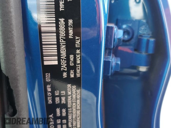 2023 Alfa Romeo Giulia Veloce z VIN ZARFAMBN1P7668694, wystawiony jako Copart lot #53982015 z przebiegiem 12 728 mil mil oraz Szkoda całkowita • Salvage title. Historia ofert i sprzedaży dostępna na DreamBid. Obrazek 13.