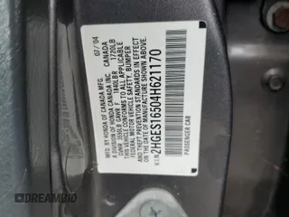 2004 Honda Civic LX with VIN 2HGES16504H621170, listed as a Copart auction lot 52159735 with 147,849 mi miles and Salvage Title. Bid and sale history available at carsss.com. Image 12.