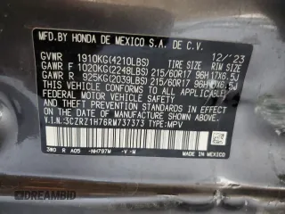 2024 Honda HR-V EX-L with VIN 3CZRZ1H76RM737373, listed as a Copart auction lot 58038925 with 14,857 mi miles and Salvage title. Bid and sale history available at DreamBid. Image 13.