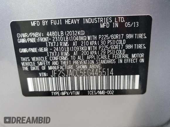 2014 Subaru Forester 2.5i Premium with VIN JF2SJACC5EG445514, listed as a Copart auction lot 85522144 with 147,307 mi miles and Salvage Title. Bid and sale history available at carsss.com. Image 14.