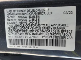 2023 Honda Accord LX with VIN 1HGCY1F21PA010031, listed as a Copart auction lot 53123635 with 40,653 mi miles and Salvage Title. Bid and sale history available at DreamBid. Image 12.
