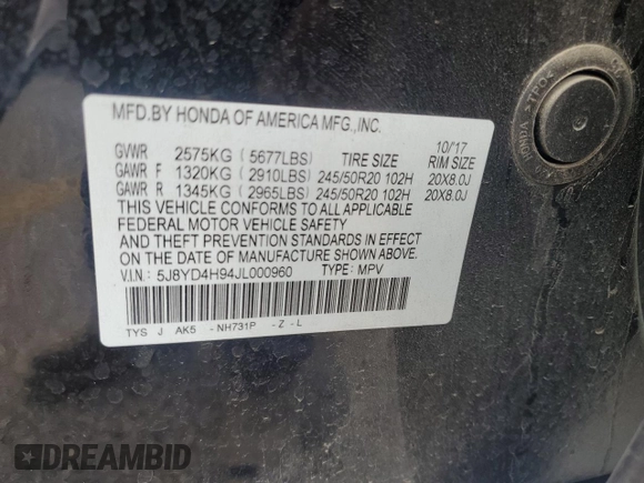 2018 Acura MDX w/Advance/Entertainment Pkg with VIN 5J8YD4H94JL000960, listed as a Copart auction lot 80648594 with 0 mi miles and Salvage Title. Bid and sale history available at carsss.com. Image 15.