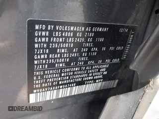 2015 Volkswagen Tiguan S z VIN WVGAV7AX6FW567468, wystawiony jako IAAI lot #42330317 z przebiegiem 143 984 mil mil oraz . Historia ofert i sprzedaży dostępna na DreamBid. Obrazek 9.