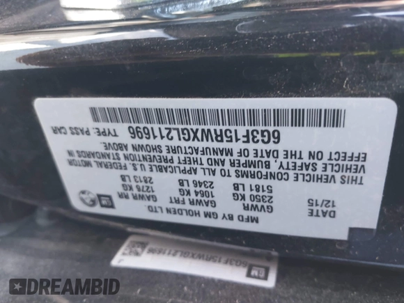 2016 Chevrolet SS with VIN 6G3F15RWXGL211696, listed as a IAAI auction lot 41367707 with 91,129 mi miles. Bid and sale history available at carsss.com. Image 9.