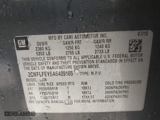2010 Chevrolet Equinox LTZ with VIN 2CNFLFEY5A6409165, listed as a IAAI auction lot 41897891 with 129,860 mi miles. Bid and sale history available at carsss.com. Image 9.