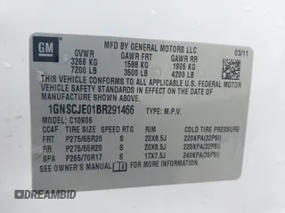 2011 Chevrolet Suburban LT with VIN 1GNSCJE01BR291466, listed as a IAAI auction lot 41800799 with 232,542 mi miles. Bid and sale history available at carsss.com. Image 9.