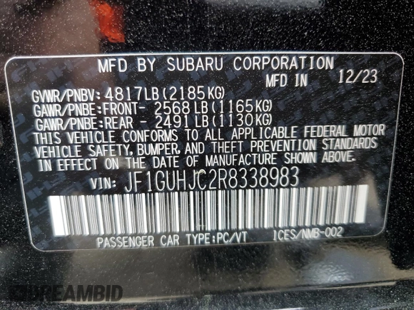 2024 Subaru Impreza RS with VIN JF1GUHJC2R8338983, listed as a Copart auction lot 51588585 with 7,483 mi miles and Salvage Title. Bid and sale history available at carsss.com. Image 14.
