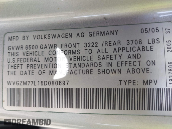 2005 Volkswagen Touareg 4.2L V8 z VIN WVGZM77L15D080697, wystawiony jako IAAI lot #42399779 z przebiegiem 138 040 mil mil oraz . Historia ofert i sprzedaży dostępna na DreamBid. Obrazek 9.