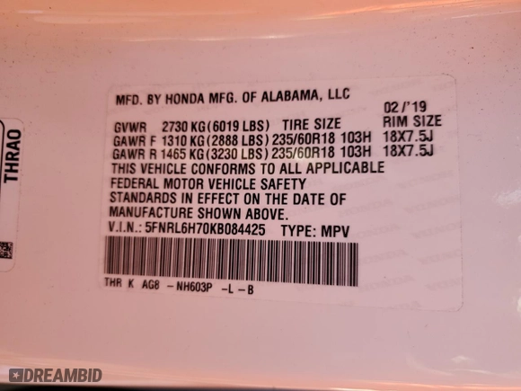 2019 Honda Odyssey EX-L with VIN 5FNRL6H70KB084425, listed as a Copart auction lot 46252375 with 64,128 mi miles and Salvage Title. Bid and sale history available at carsss.com. Image 15.