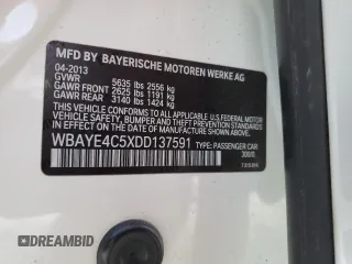 2013 BMW 7 Series 740Li with VIN WBAYE4C5XDD137591, listed as a Copart auction lot 44581175 with 138,173 mi miles and Salvage title. Bid and sale history available at DreamBid. Image 12.