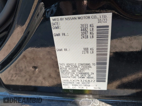 2023 Nissan Altima 2.5 SR with VIN 1N4BL4CW1PN326822, listed as a IAAI auction lot 41539161 with 17,016 mi miles. Bid and sale history available at carsss.com. Image 9.