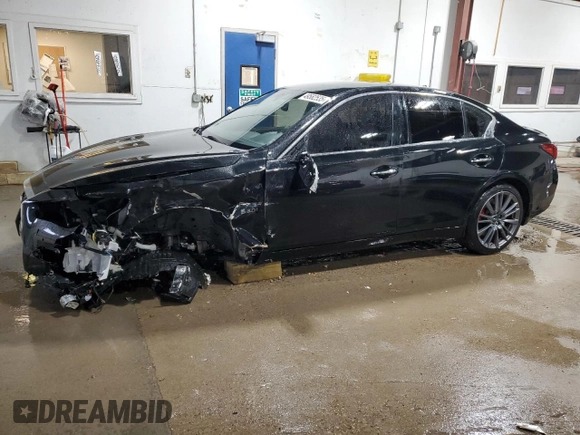 2018 Infiniti Q50 RED SPORT 400 with VIN JN1FV7ARXJM480935, listed as a Copart auction lot 49582535 with 64,431 mi miles and Salvage Title. Bid and sale history available at carsss.com. Image 1.