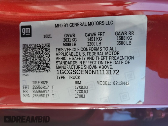 2022 Chevrolet Colorado 2WD LT with VIN 1GCGSCEN0N1113172, listed as a Copart auction lot 49693425 with 102,697 mi miles and Salvage title. Bid and sale history available at DreamBid. Image 12.