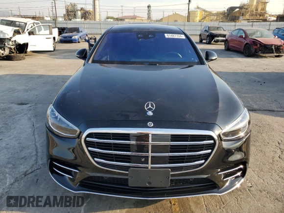 2023 Mercedes-Benz S-Class S 500 with VIN W1K6G6DBXPA225492, listed as a Copart auction lot 81487724 with 20,430 mi miles and Salvage Title. Bid and sale history available at carsss.com. Image 5.