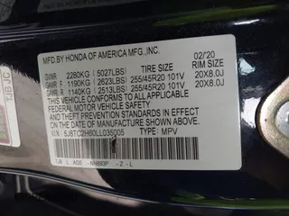 2020 Acura RDX w/A-Spec Pkg with VIN 5J8TC2H60LL035005, listed as a IAAI auction lot 40943640 with 62,715 mi miles. Bid and sale history available at carsss.com. Image 9.