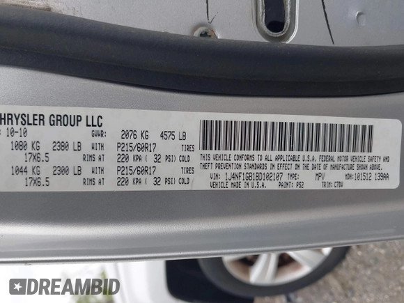 2011 Jeep Patriot Latitude with VIN 1J4NF1GB1BD102107, listed as a IAAI auction lot 42091197 with 111,030 mi miles and . Bid and sale history available at DreamBid. Image 9.