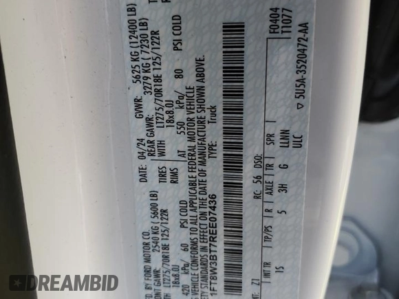 2024 Ford F-350 XL with VIN 1FT8W3BT7REE07436, listed as a Copart auction lot 41823075 with 16,514 mi miles and Salvage Title. Bid and sale history available at DreamBid. Image 12.