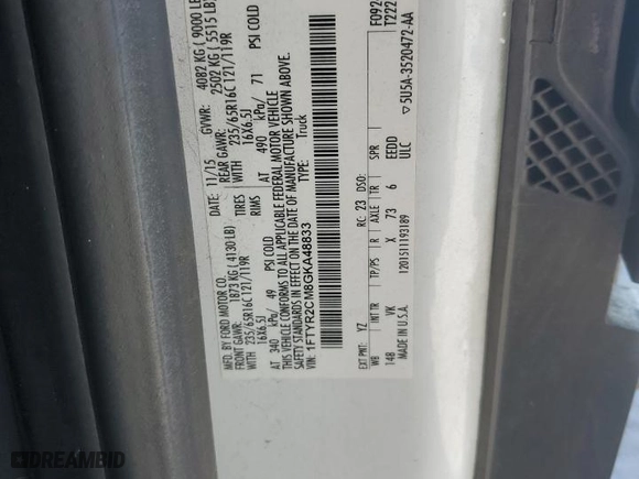 2016 Ford Transit Cargo Van with VIN 1FTYR2CM8GKA48833, listed as a Copart auction lot 82649284 with 113,781 mi miles and Salvage Title. Bid and sale history available at carsss.com. Image 15.