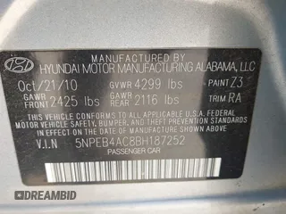 2011 Hyundai Sonata GLS with VIN 5NPEB4AC8BH187252, listed as a IAAI auction lot 42241628 with 197,411 mi miles and . Bid and sale history available at DreamBid. Image 9.