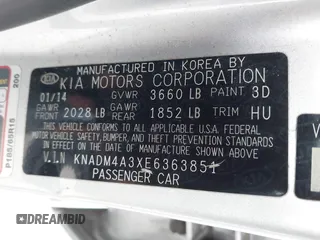 2014 Kia Rio LX with VIN KNADM4A3XE6363851, listed as a IAAI auction lot 42111189 with 144,122 mi miles and . Bid and sale history available at DreamBid. Image 9.
