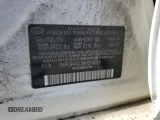 2011 Hyundai Sonata GLS with VIN 5NPEB4AC3BH214034, listed as a Copart auction lot 55928065 with Not Provided miles and Clean Title. Bid and sale history available at DreamBid. Image 12.