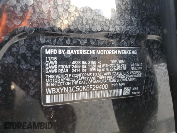 2019 BMW X2 M35i z VIN WBXYN1C50KEF29400, wystawiony jako Copart lot #76044214 z przebiegiem 66 309 mil mil oraz Nie do naprawy • Non repairable. Historia ofert i sprzedaży dostępna na DreamBid. Obrazek 14.
