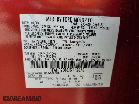 2018 Ford Taurus SEL with VIN 1FAHP2E88JG113878, listed as a Copart auction lot 46805785 with 179,423 mi miles and Clean Title. Bid and sale history available at carsss.com. Image 12.
