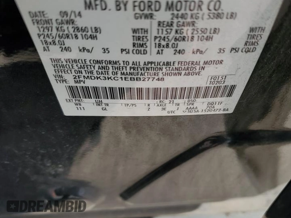 2014 Ford Edge Limited with VIN 2FMDK3KC1EBB27748, listed as a Copart auction lot 42136255 with 244,551 mi miles and Salvage Title. Bid and sale history available at carsss.com. Image 13.