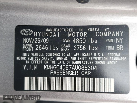 2010 Hyundai Genesis with VIN KMHGC4DE7AU086304, listed as a Copart auction lot 72183134 with 100,597 mi miles and Salvage Title. Bid and sale history available at carsss.com. Image 13.