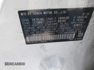 2016 Honda Fit EX with VIN JHMGK5H79GX044411, listed as a IAAI auction lot 41980039 with 203,809 mi miles and . Bid and sale history available at DreamBid. Image 9.