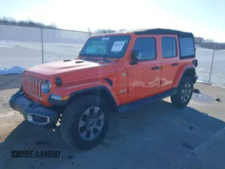 2018 Jeep Wrangler Unlimited Sahara with VIN 1C4HJXEN1JW198258, listed as a IAAI auction lot 41440346 with 44,469 mi miles and . Bid and sale history available at DreamBid. Image 2.
