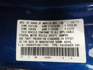 2013 Honda Accord Sport z VIN 1HGCR2F51DA177093, wystawiony jako IAAI lot #41815133 z przebiegiem 145 069 mil mil oraz . Historia ofert i sprzedaży dostępna na DreamBid. Obrazek 9.