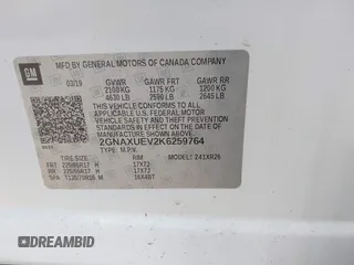 2019 Chevrolet Equinox LT with VIN 2GNAXUEV2K6259764, listed as a IAAI auction lot 41511470 with 128,358 mi miles. Bid and sale history available at carsss.com. Image 9.